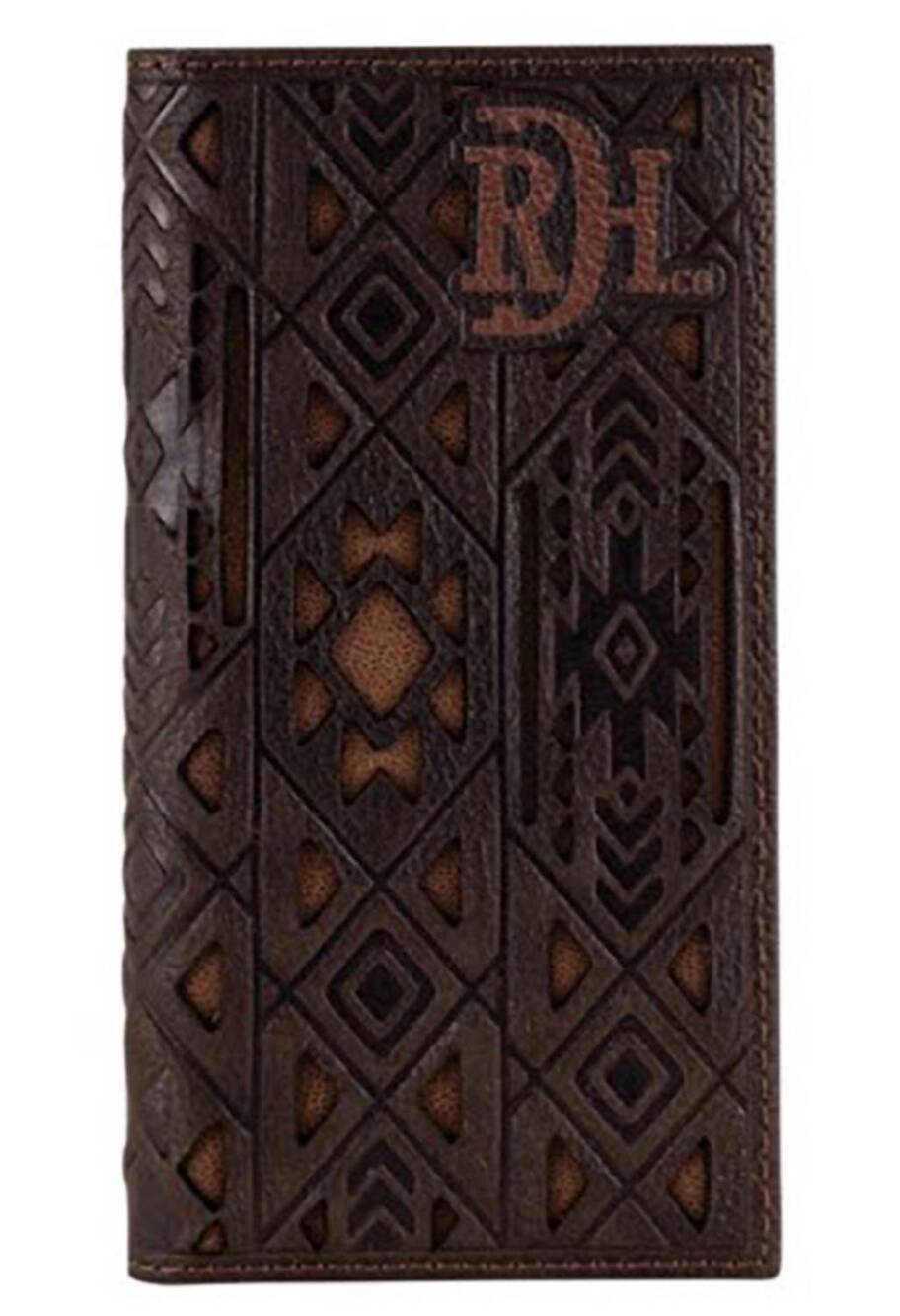 NEW RED DIRT HAT COMPANY men's genuine aztec tooled rodeo wallet in dark brown/t